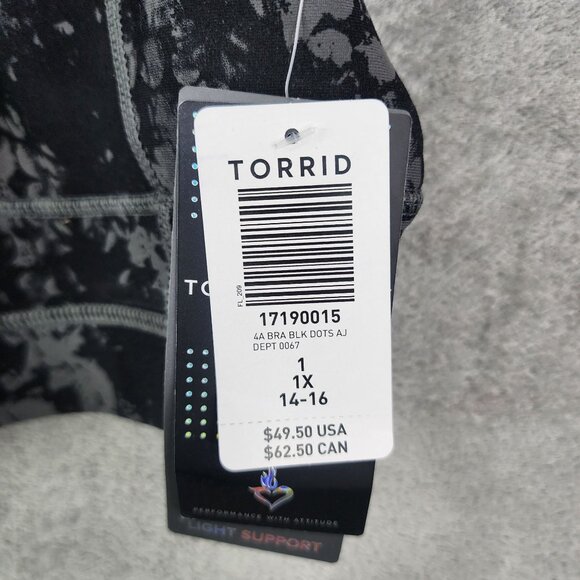 Womens Torrid Active Happy Camper Sports Bra Low Impact Black & Gray Print 1 - Picture 6 of 13